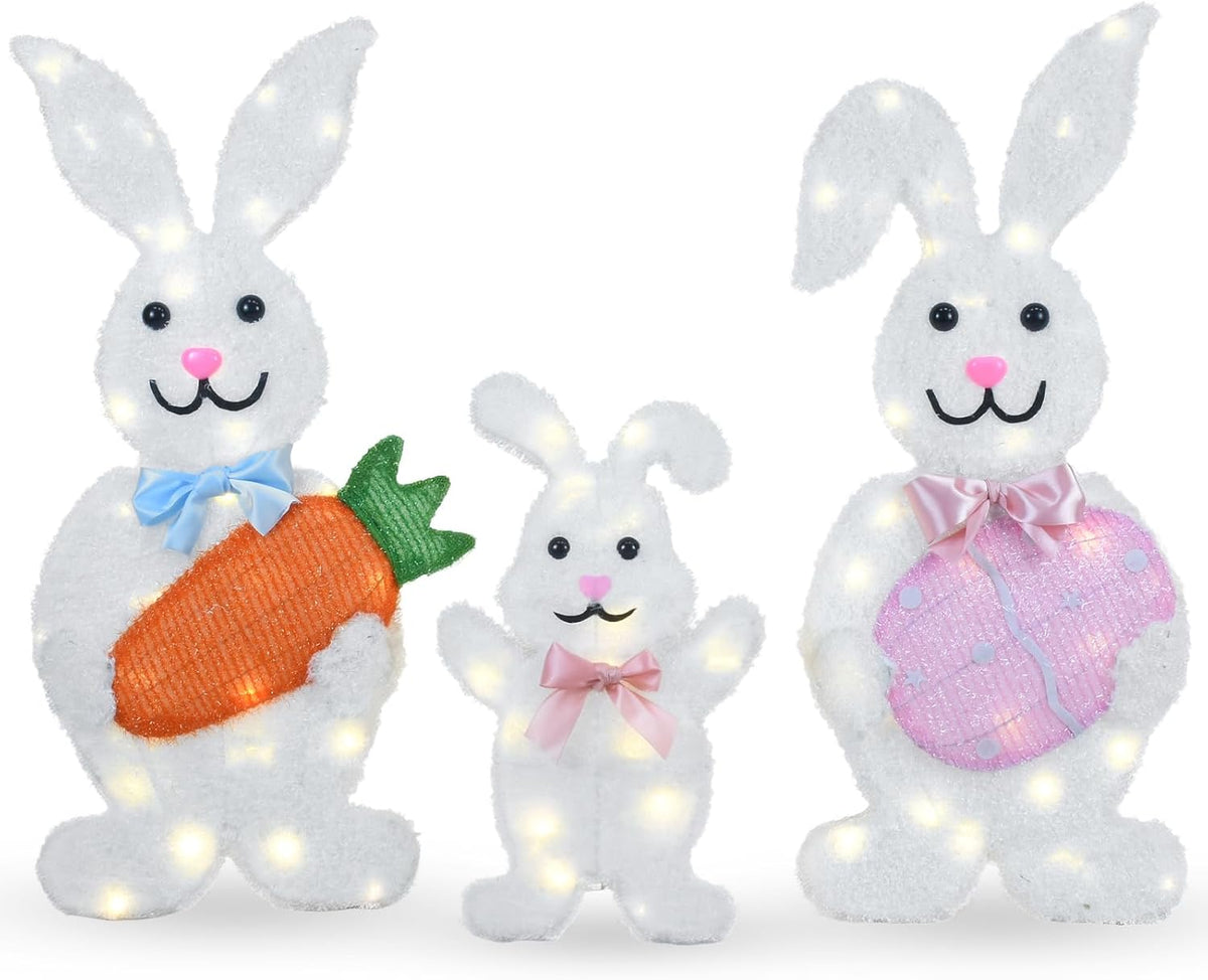Lighted Metal Easter Bunny Family, Set of 3, Easter outdoor decoration