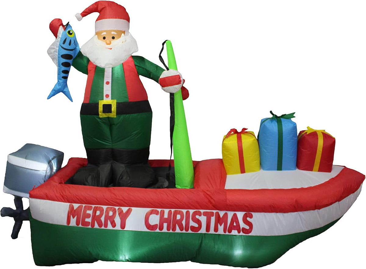 8 ft Inflatable Santa on Fishing Boat, Christmas outdoor decoration
