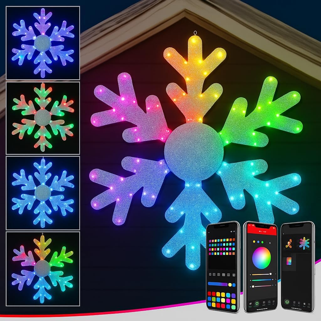 31.5Inch Large Snowflake Christmas Lights, RGB Color Changing Hanging Snowflake Decoration, APP & Remote