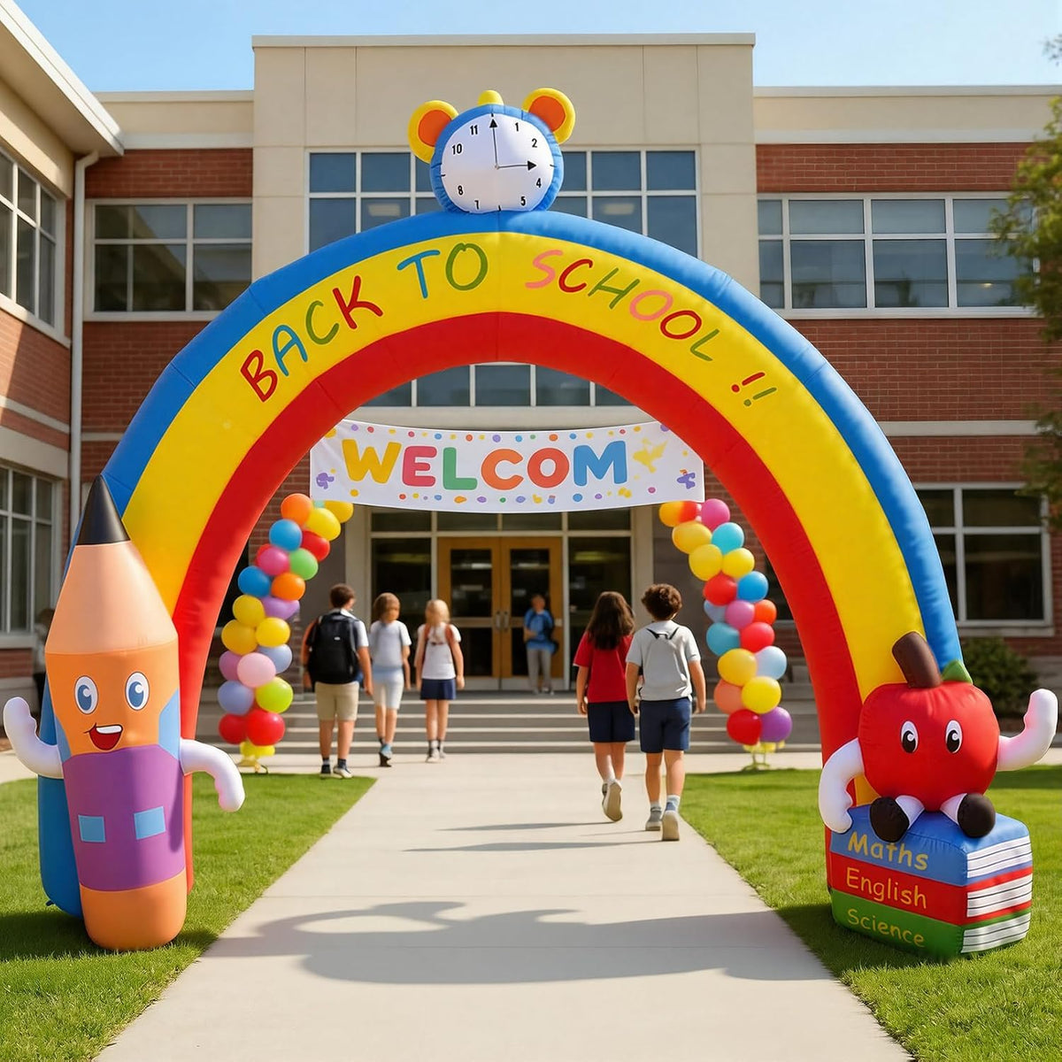 Simgoing 8 x 10 ft Back to School Inflatable Arch Decoration / First Day of School Inflatable with LED