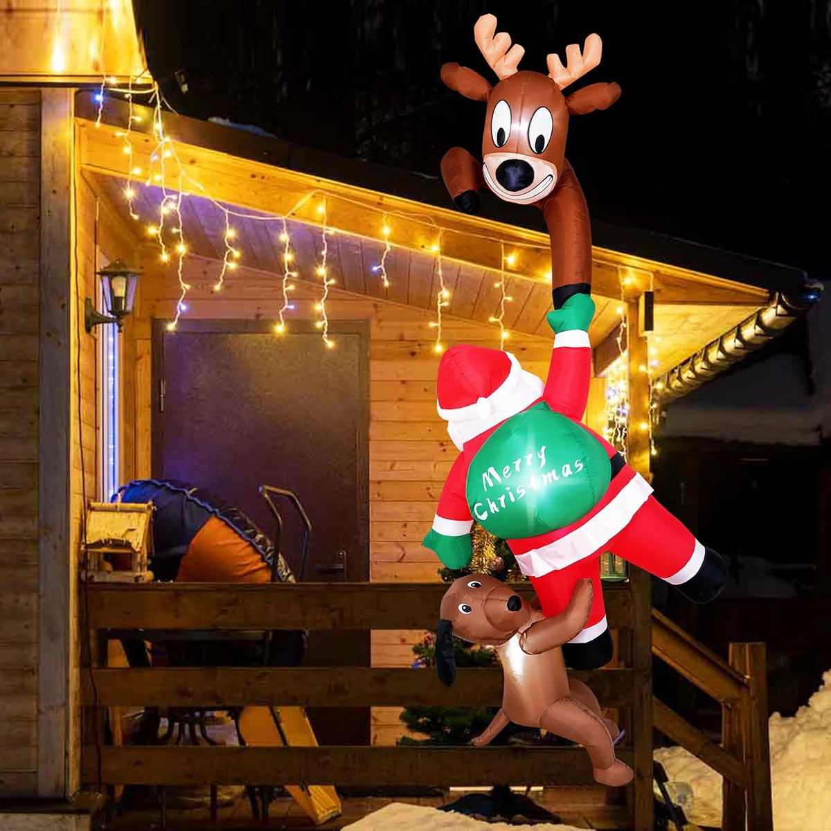 7.5 Ft Christmas Inflatable Outdoor Decoration, Hanging Christmas Inflatables Climbing Santa with Reindeer