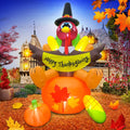 6FT Thanksgiving Inflatable Turkey Sat on Pumpkin Thanksgiving Inflatables Outdoor Decorations with LED