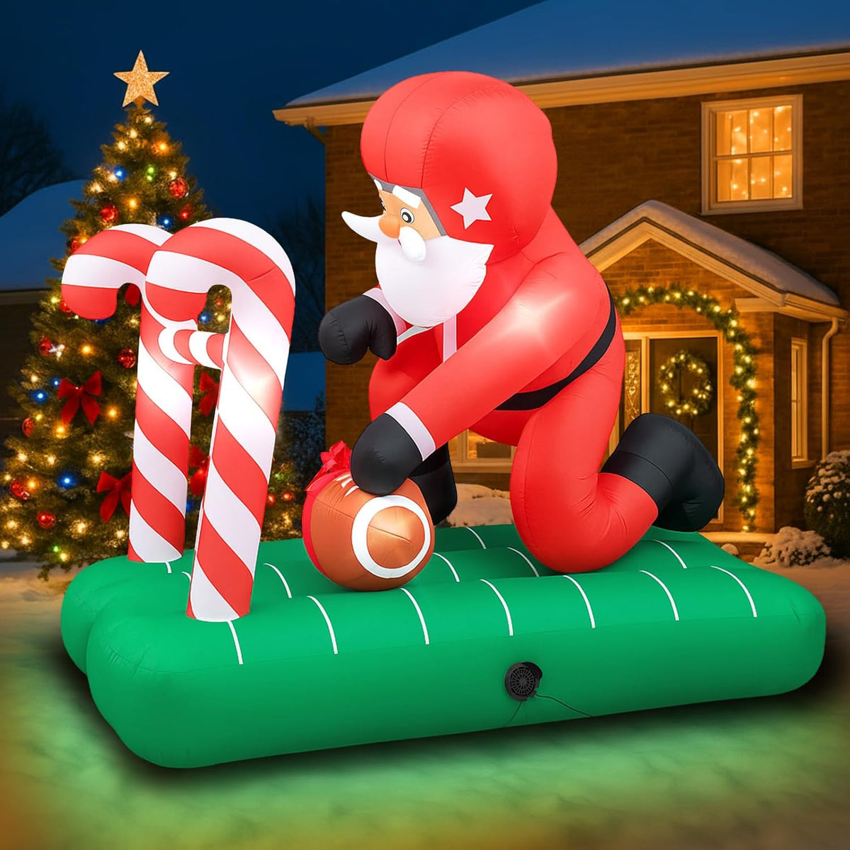 7 ft Inflatable Santa Playing Football, Christmas outdoor decoration