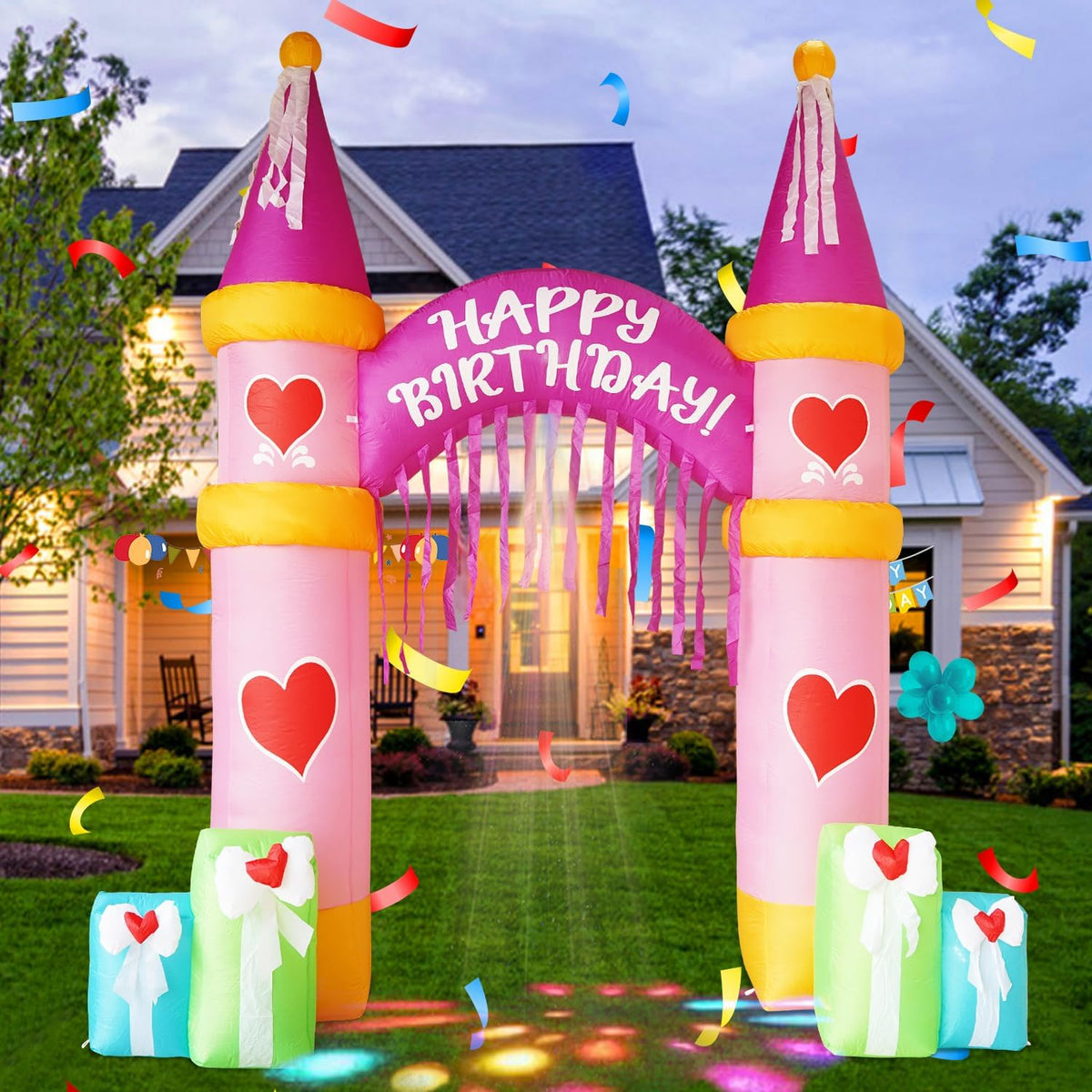 InfleasJoiy 10FT Inflatable Birthday Arch Birthday Decoration with Built-in LED Lights for Indoor and Outdo
