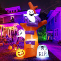 GOOSH 9 FT Halloween Inflatables Tree Outdoor Decorations Blow Up Yard Huge Tree with Pumpkin Tombstone with