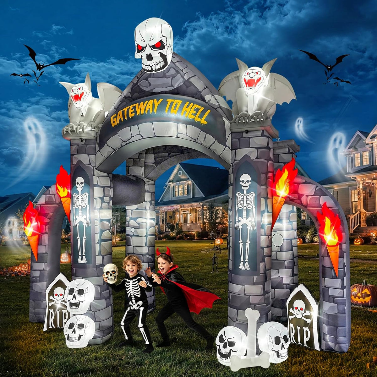Kalolary 13FT Halloween Inflatables Giant Haunted Cemetery Arch Inflatable / Stereoscopic Blow up Halloween