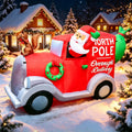 AIGNC Christmas Inflatable Decoration 6ft Santa in North Pole Overnight Delivery Car with Squirrel in Front