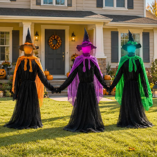 5 ft Light-Up Witches with Sound Sensor, Set of 3, Halloween outdoor decoration
