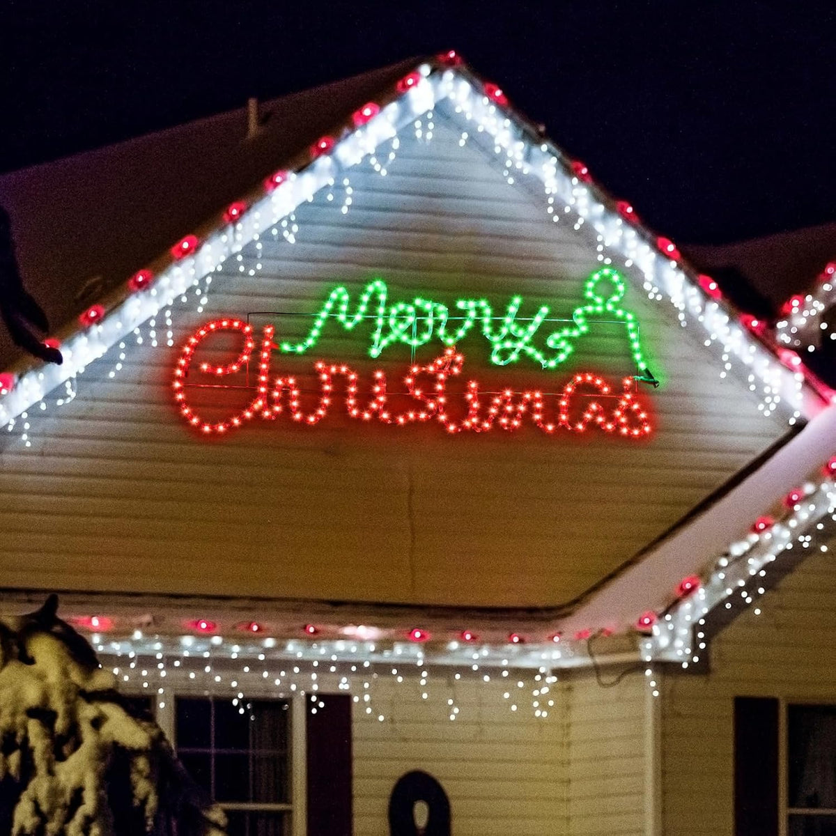 ROCEEI Large LED Merry Christmas Neon Motif Bright Red and Green Outdoor LEDs Christmas Decoration for