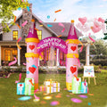 10 FT Birthday Castle Inflatable Archway with Tassels Built-in LED Kaleidoscope Lights, Princess Themed Bir