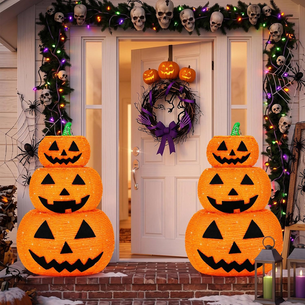 Soulchen 6 Pcs Glittering Halloween Stackable Pumpkin Decorations Outdoor / Collapsible Halloween Pumpkin