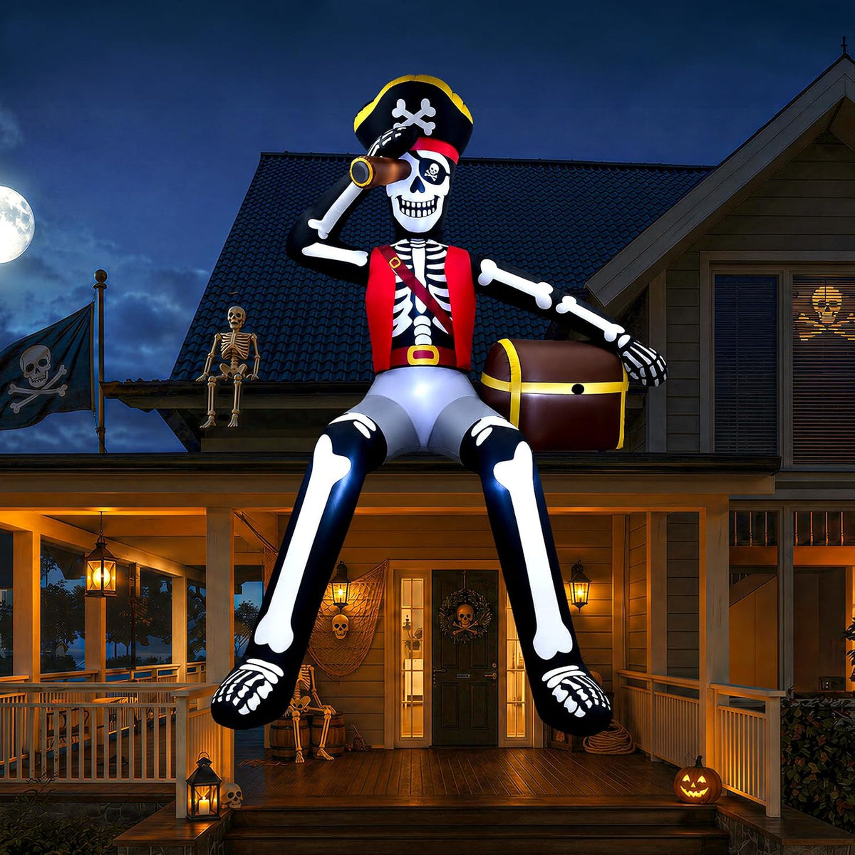 10FT Giant Halloween Inflatables Outdoor Decoration Sitting Skeleton Pirate / Giant Skeleton Halloween Blow