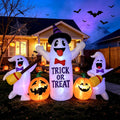 8FT Halloween Inflatable Ghosts with Broom & Pumpkins, LED Yard Decor / 3 Ghosts with Witch Hat, Trick or