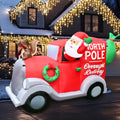 QEOIYDE 6FT Christmas Inflatable Decoration Santa in North Pole Overnight Delivery Car with Squirrel Front