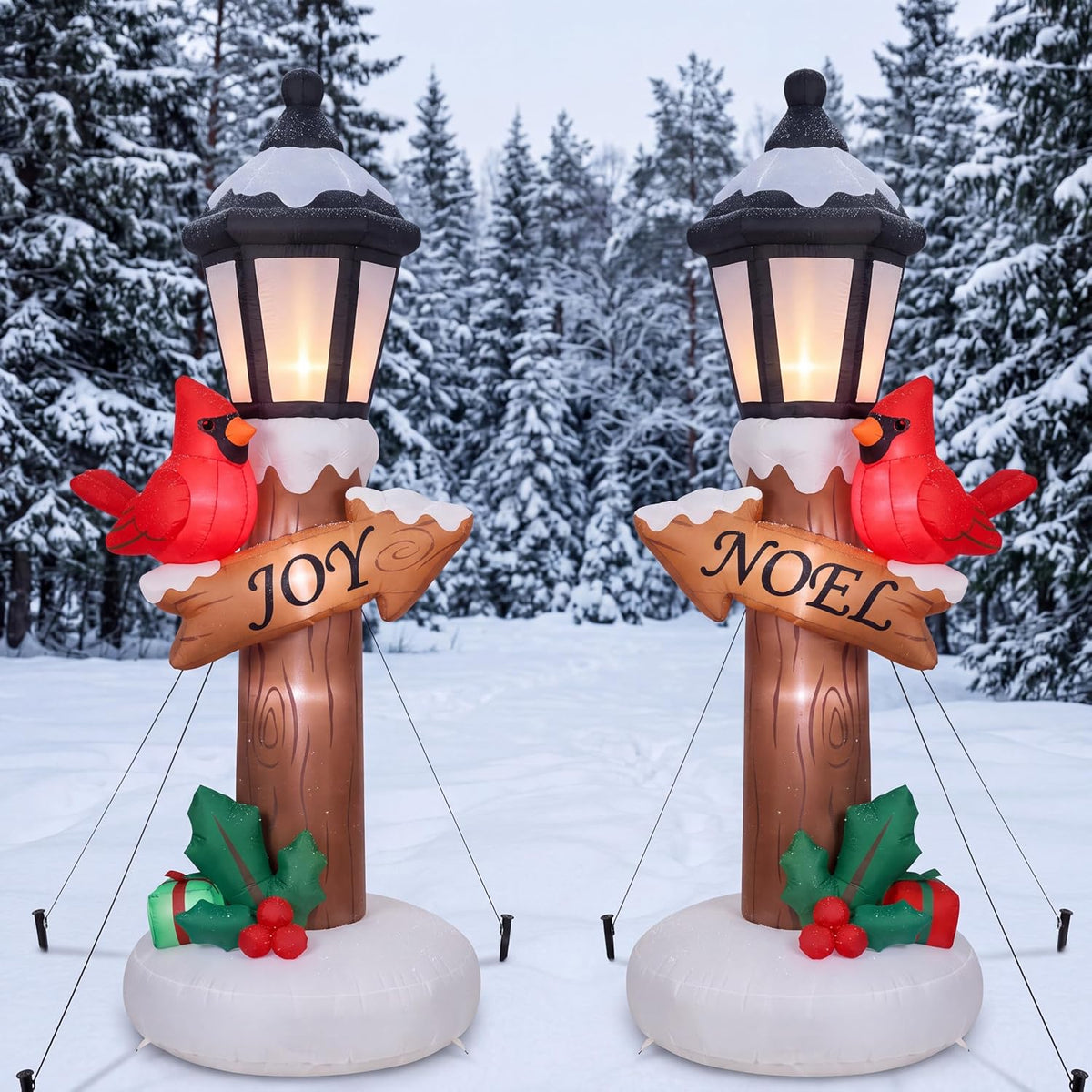 Fuutreo 2 Pcs 6ft Christmas Light Lamp Post Inflatables Outdoor Decorations / Joy & Noel Blow up Christmas